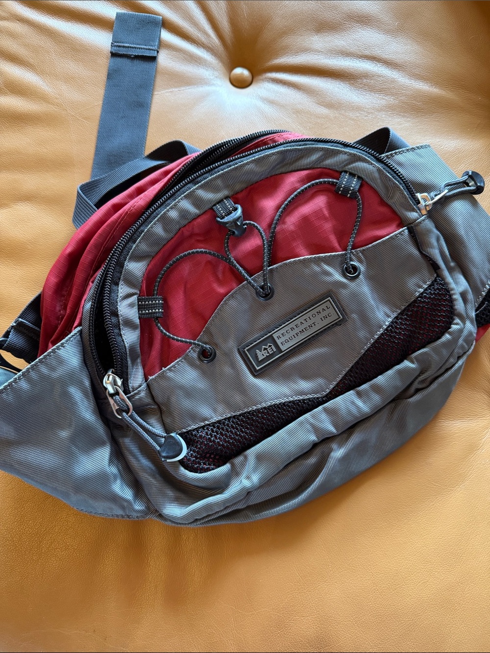 Vintage REI Gray and Red Waist Pack with Front Mesh Pocket